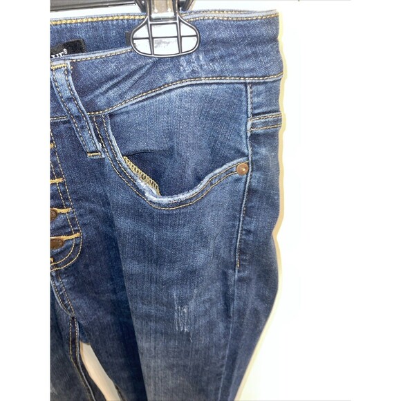 Judy Blue Women’s Skinny Fit Jeans Sz 27x28 Blue Dark Wash Button Fly Distressed - Picture 4 of 12